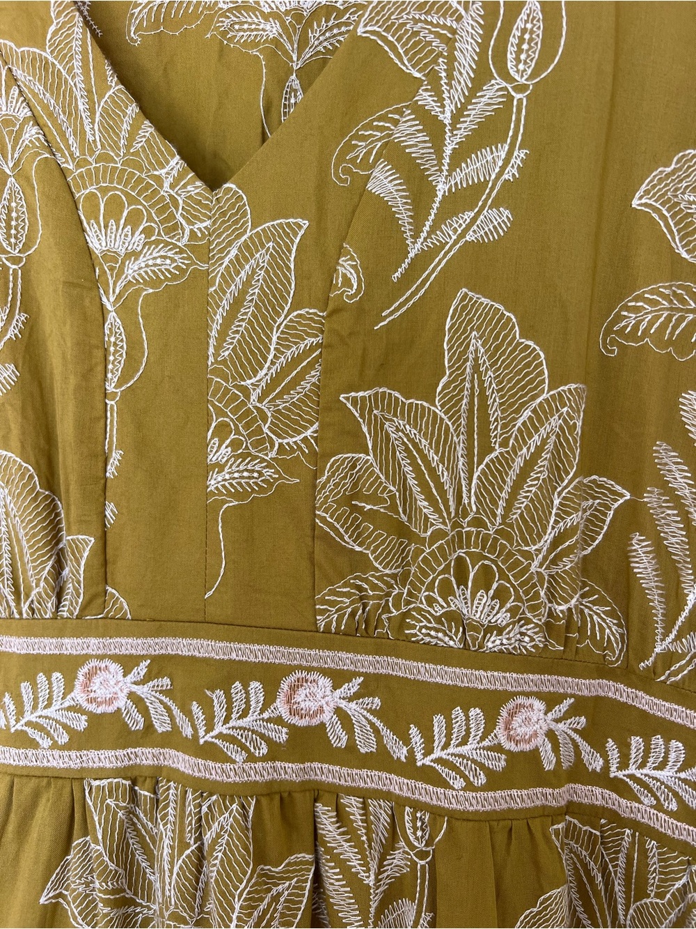 Embroidered Spartina 449 Dress Mustard Chartreuse Yellow Floral Midi Maxi XXL - Picture 6 of 14